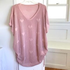 BLOOMCHIC Open Knit Sweater Tunic Side Ruching Pink NWT Plus Size 22-24 3X